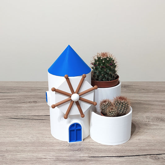 The Mykonos Windmill - Cluster Planter - 3D Printed Greek Decor
