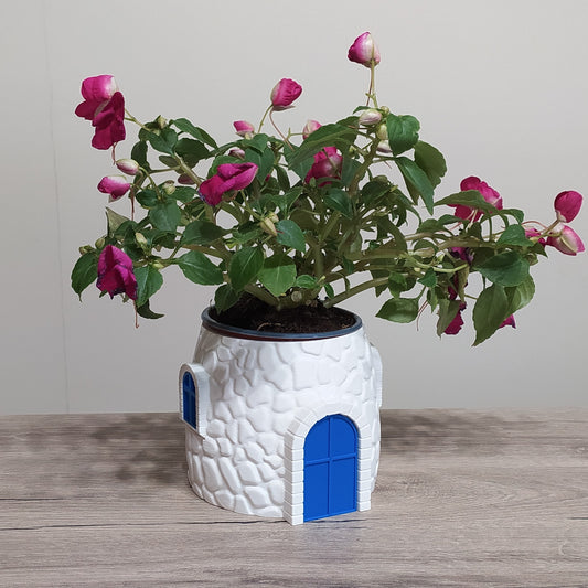 The Cobblestone Cottage - Round Planter - 3D Printed Greek Decor