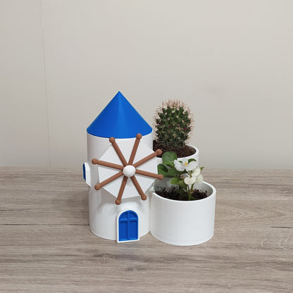 The Mykonos Windmill - Cluster Planter - 3D Printed Greek Decor