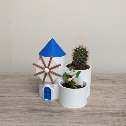 The Mykonos Windmill - Cluster Planter - 3D Printed Greek Decor