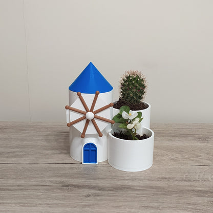The Mykonos Windmill - Cluster Planter - 3D Printed Greek Decor