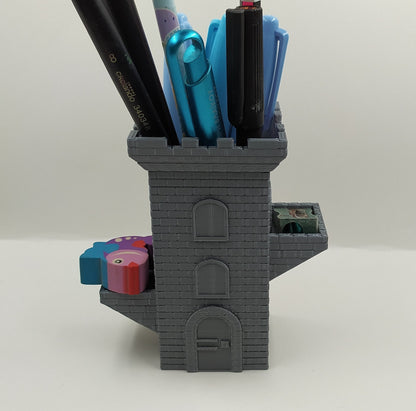 Stone Brick Tower Pencil Holder | Desktop Organizer