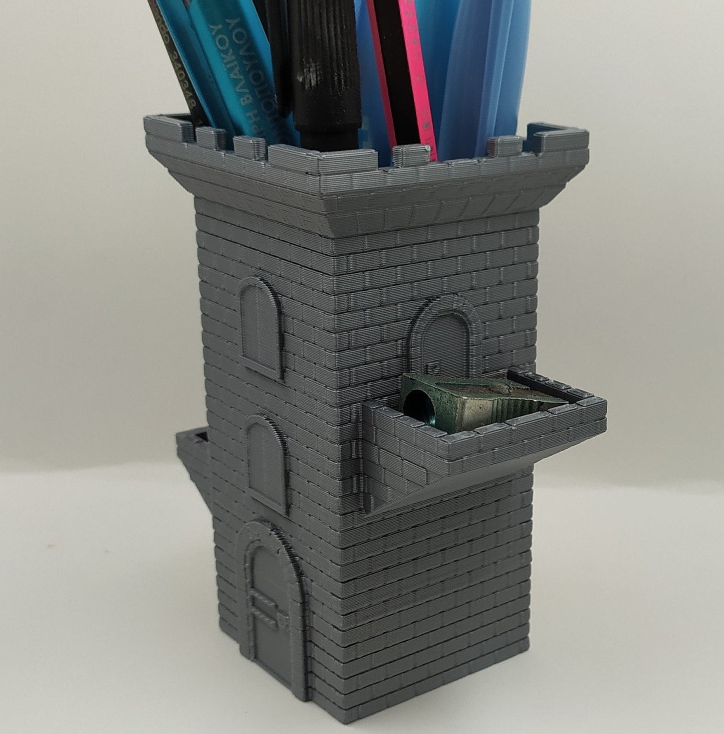 Stone Brick Tower Pencil Holder | Desktop Organizer