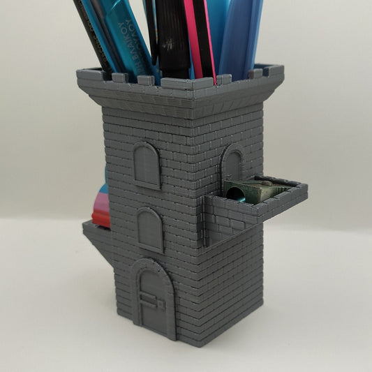 Stone Brick Tower Pencil Holder | Desktop Organizer