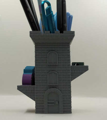 Stone Brick Tower Pencil Holder | Desktop Organizer