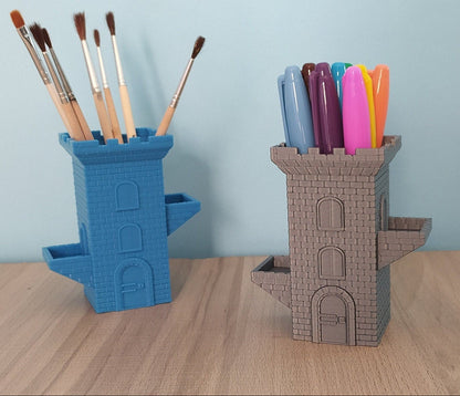 Stone Brick Tower Pencil Holder | Desktop Organizer