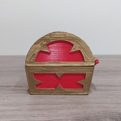 Wooden box with red interior on a wooden surface