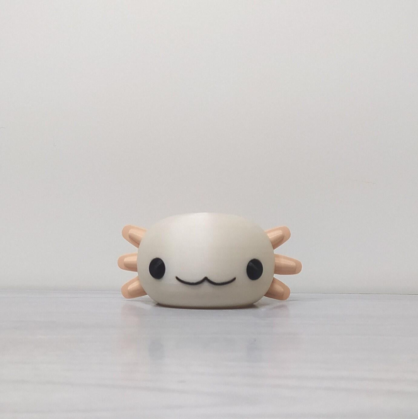 White axolotl figurine, 3D printed cute decoration for desk, shelf, or gift for home or office