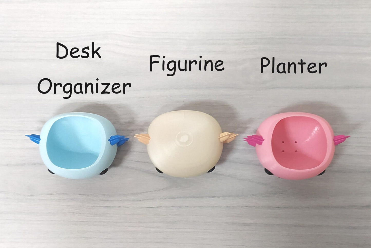 Blue axolotl planter,cute axolotl head figurine and pink axolotl planter with tray and drainage holes, 3D printed desk organizer, 3D Printed cute animal planter